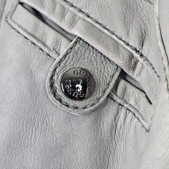 Guess Gray Leather Motorcycle Bomber Jacket - Picture 7 of 12
